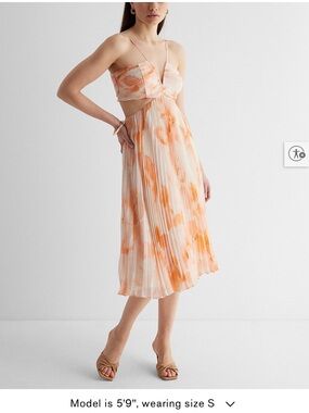 Floral V-Neck Pleated Cutout Midi Dress